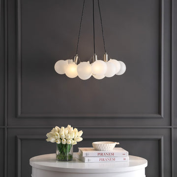 Aubrey 24" 3-Light Mid-Century Glam Frosted Glass Orb LED Chandelier - JONATHAN Y